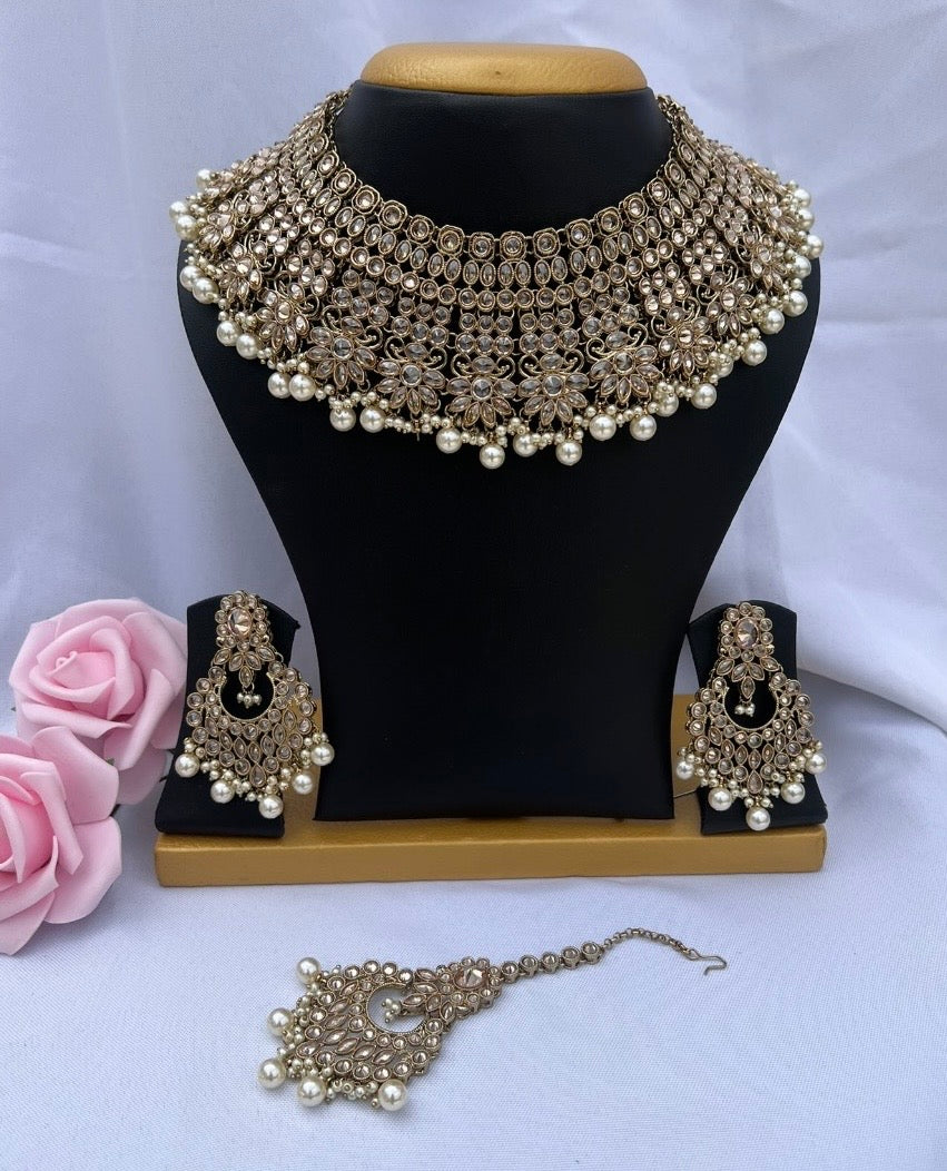 Tara Premium Champagne Kundan Bridal Jewellery Set