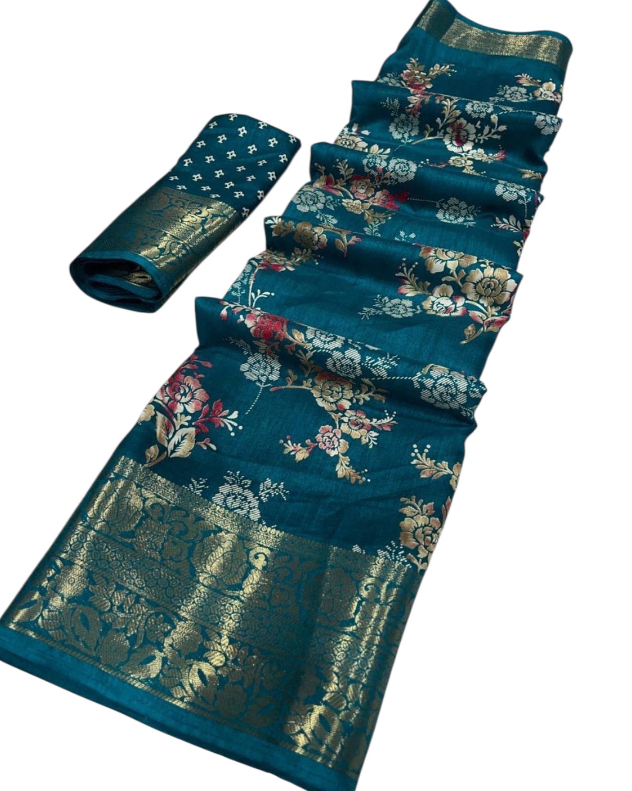 Dark Blue Floral Zari Party Saree