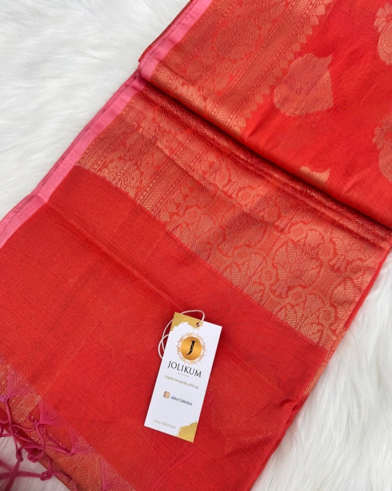 Red Semi Silk Saree with Copper Border