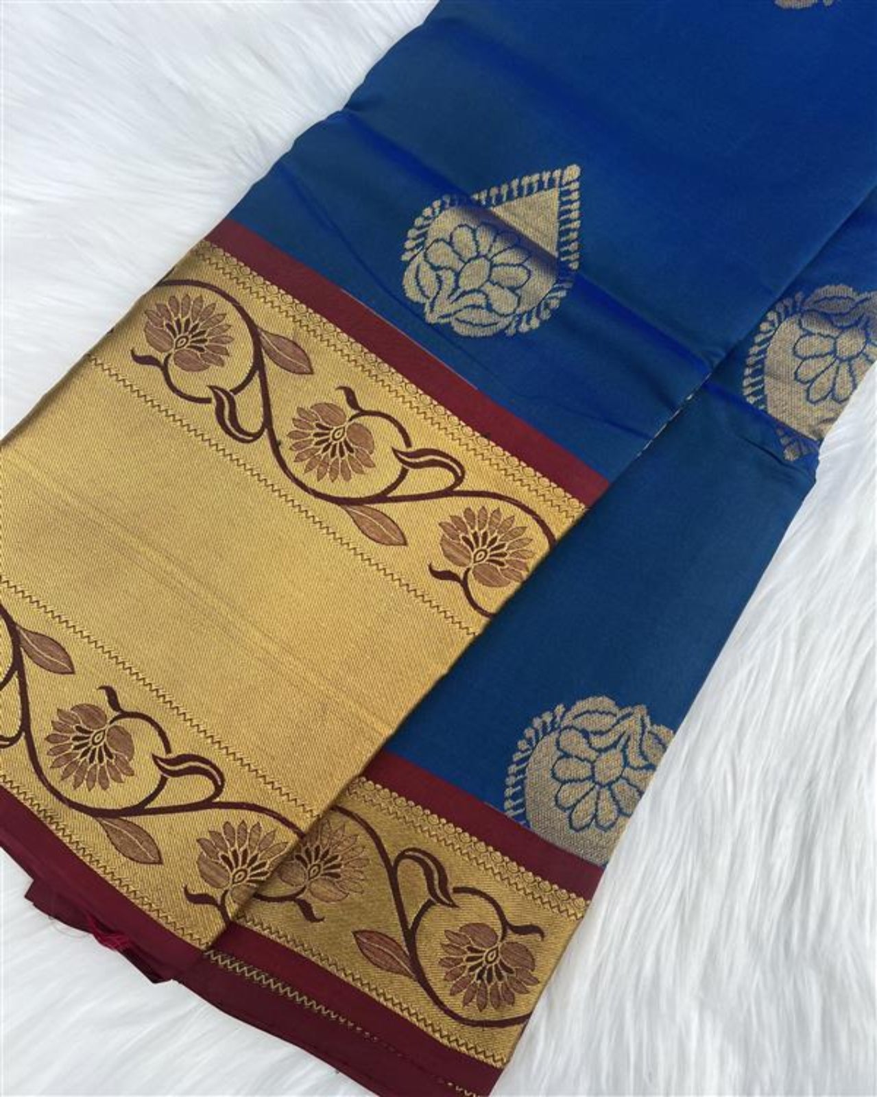 Dark Blue Pure Kanchipuram Saree with Gold Border
