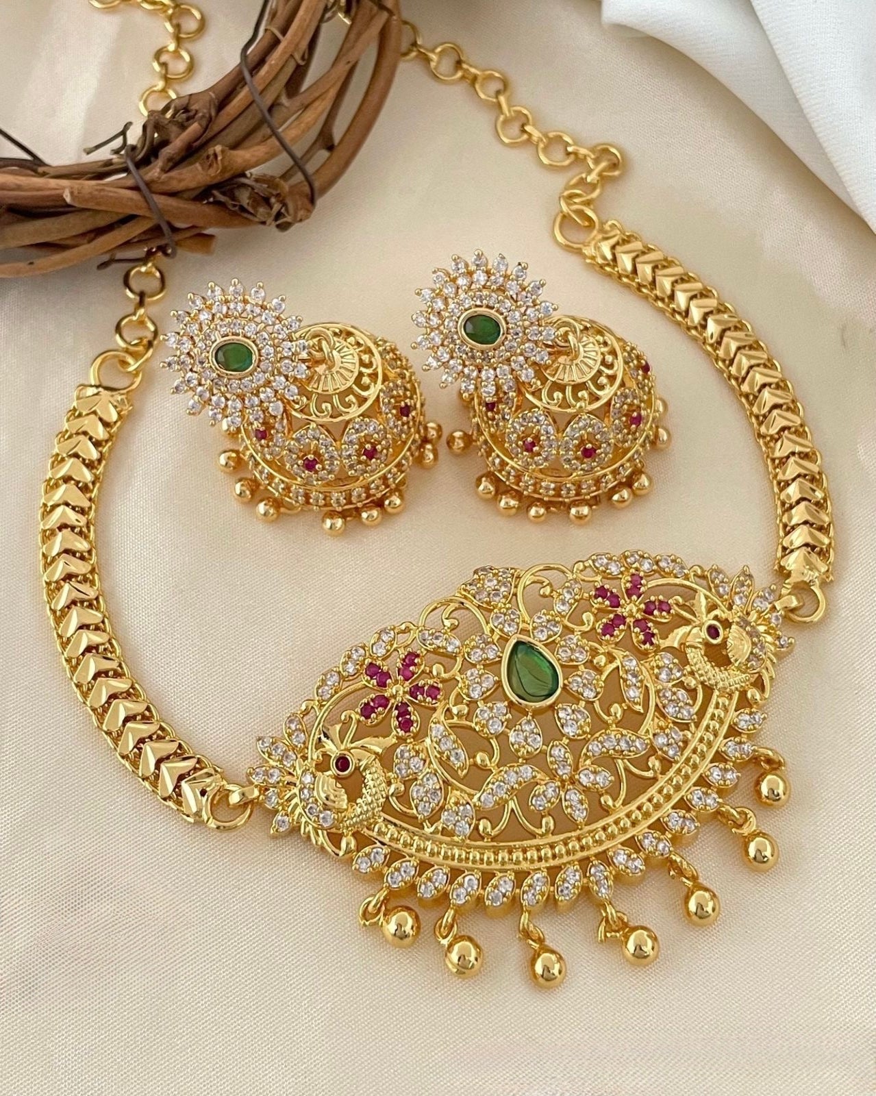 Gold choker With Jhumka
