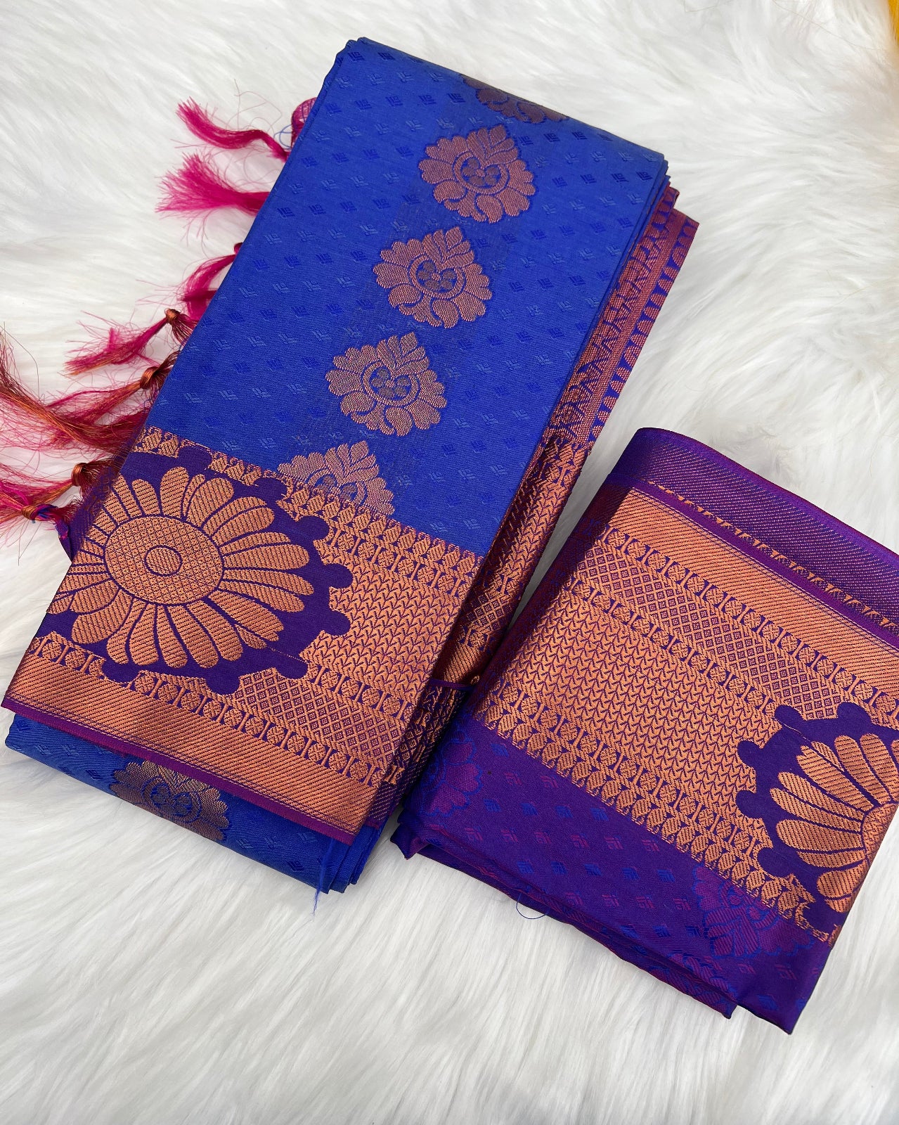 Elegant Blue Saree with Purple Border