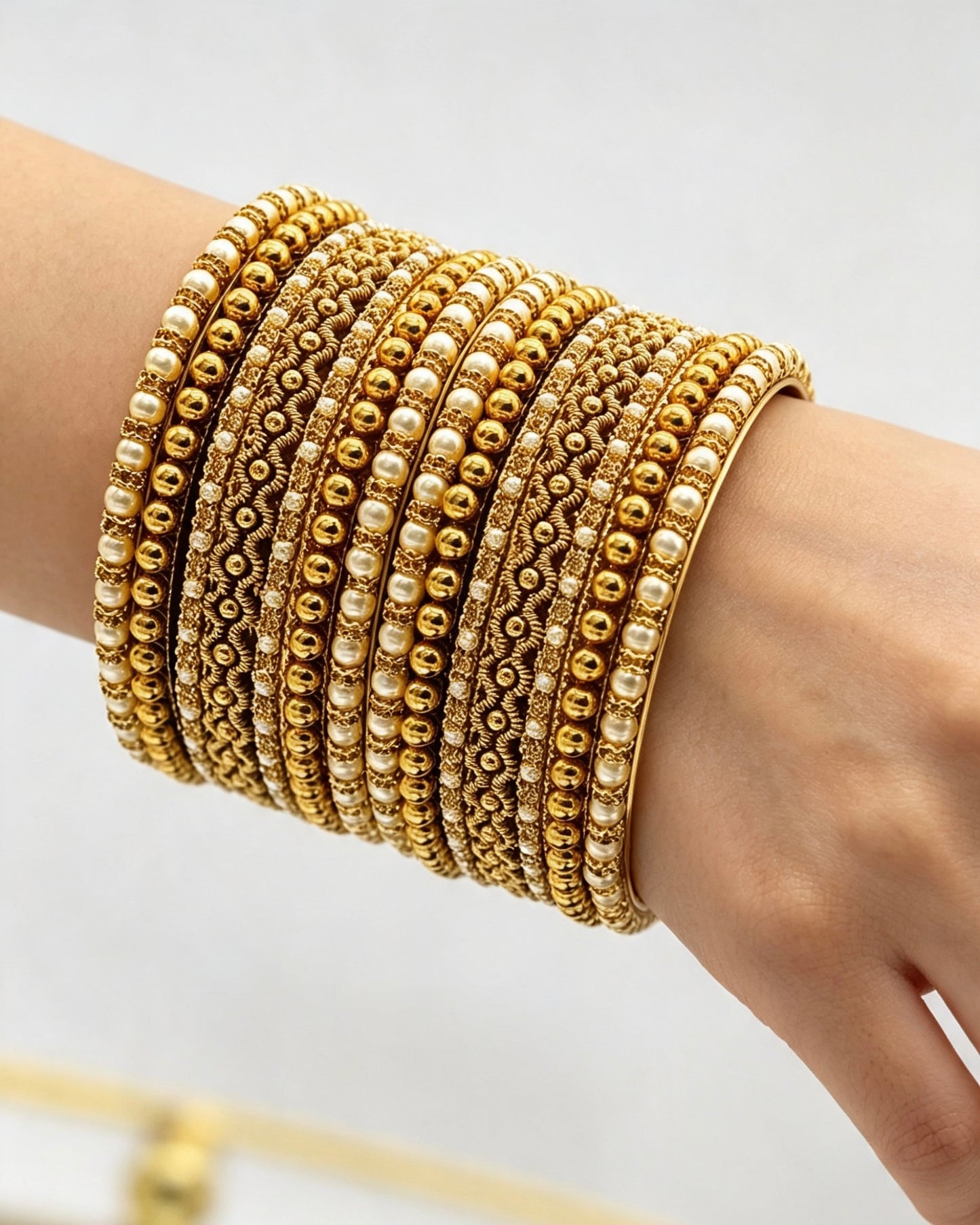 Regal Pearl & Gold Bangle Set