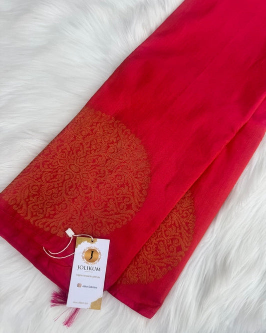Classic Red Cotton-Silk Saree with Round Butta Motifs