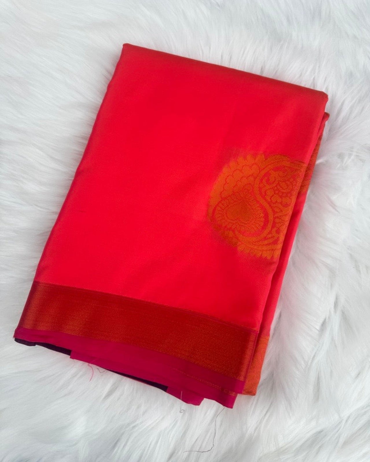 Red Semi-Silk Saree with Green Border