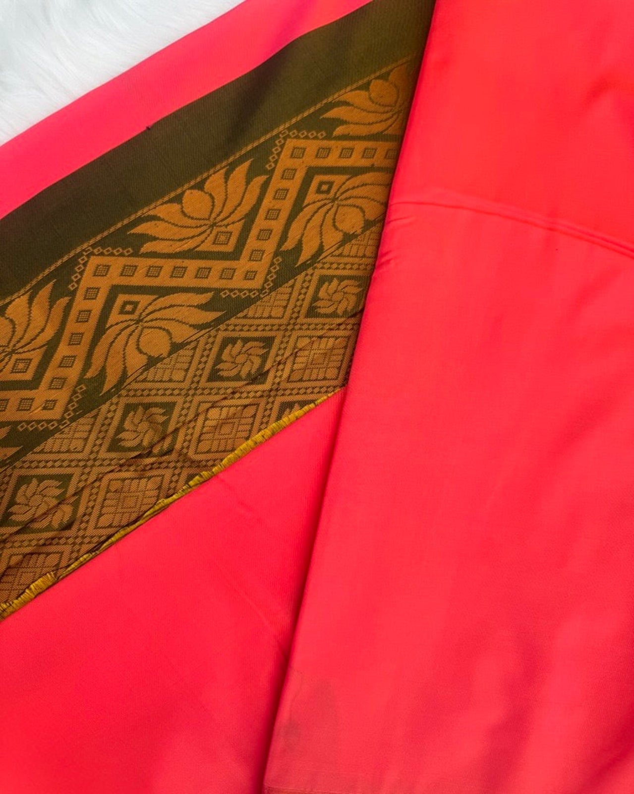 Red Semi-Silk Saree with Green Border