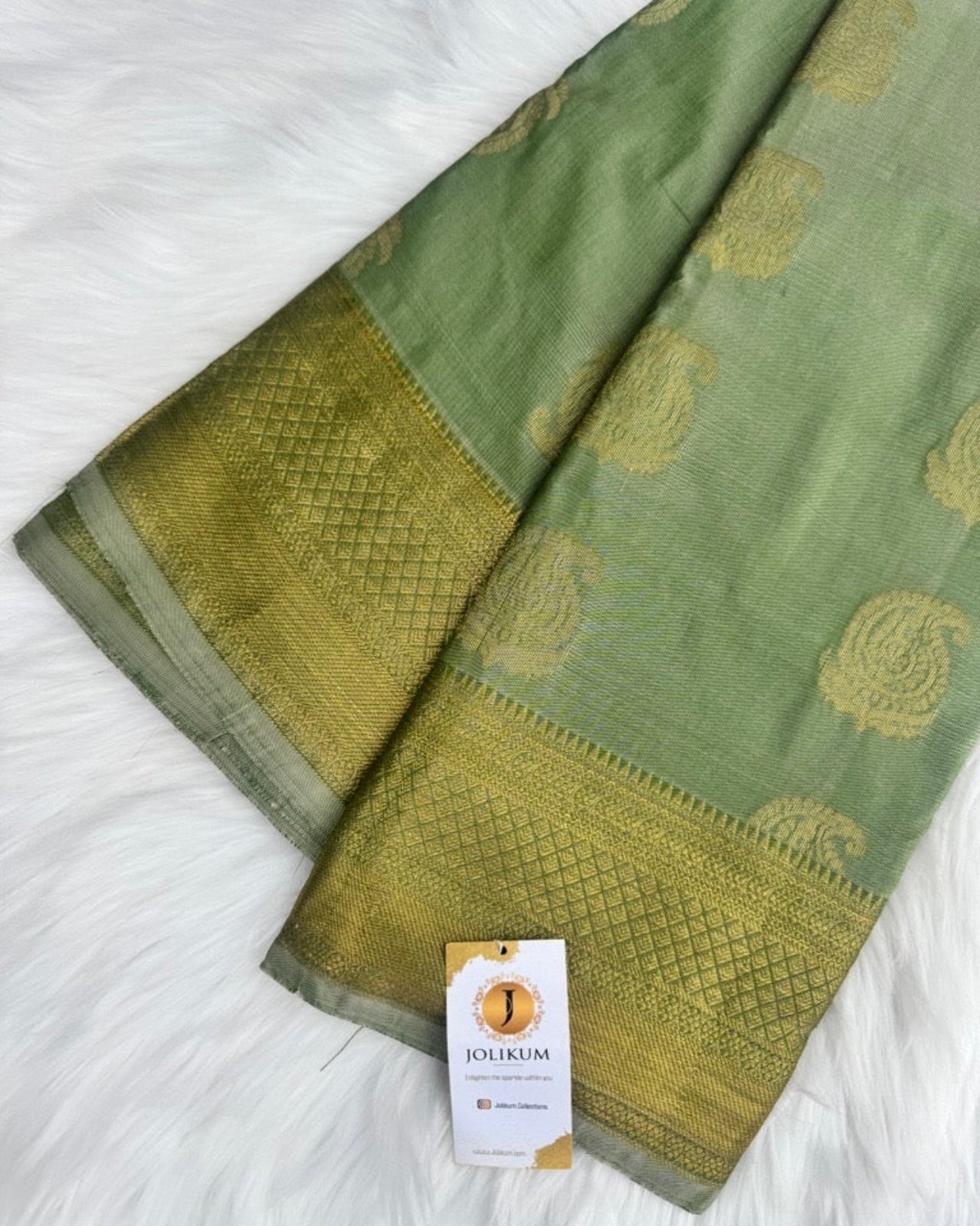 Green Cotton Silk Saree with Gold Zari Border
