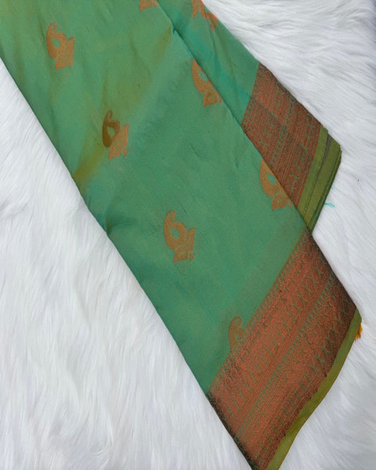 Two-Tone Green Semi-Silk Saree with Rose Gold Border
