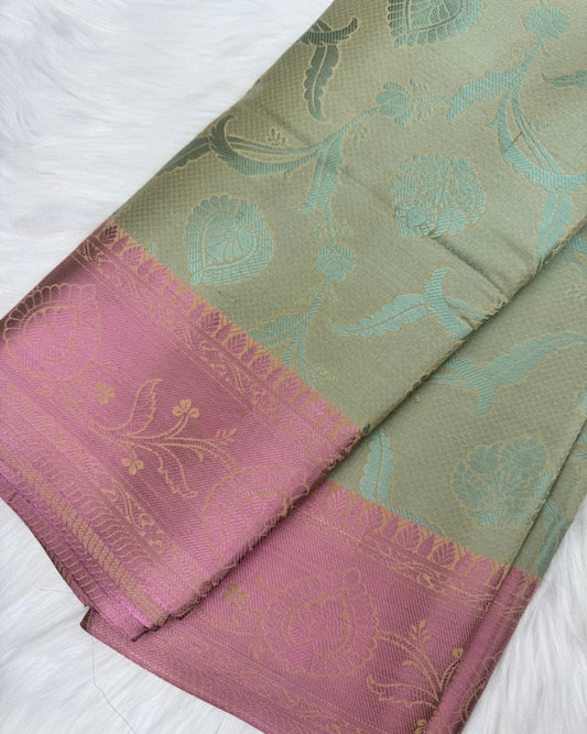 Pastel Green Semi-Silk Saree with Pastel Pink Border
