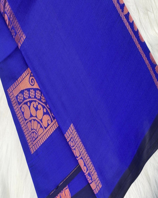 Dark Blue Soft Silk Saree with Elegant Rose Gold Border