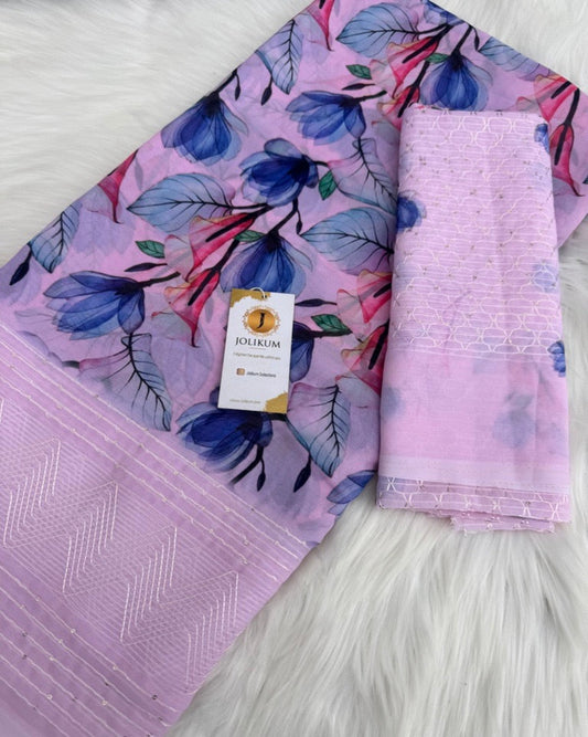 Graceful Light Pink Floral Saree