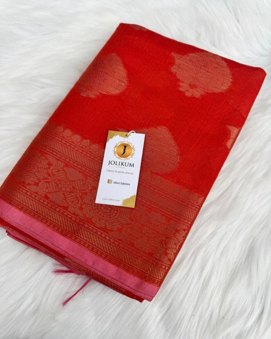 Red Semi Silk Saree with Copper Border