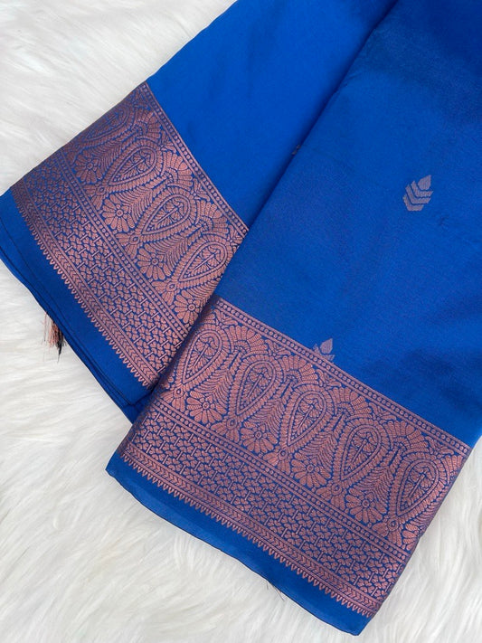 Royal Blue Semi-Silk Saree with Intricate Copper Zari Work