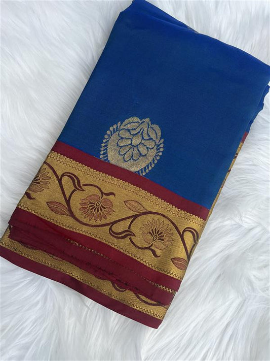 Dark Blue Pure Kanchipuram Saree with Gold Border