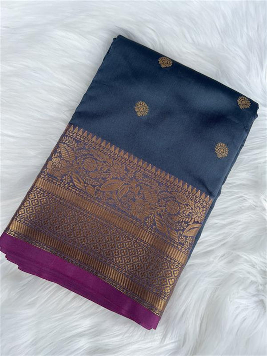 Navy Blue Semi-Silk Saree with Gold Zari