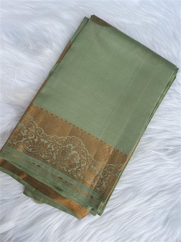 Pastel Green Kanchipuram Silk Saree with Peacock Border