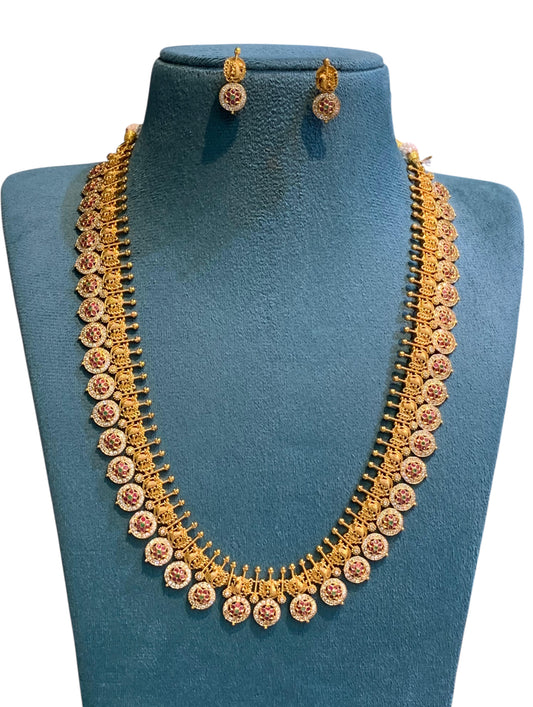 Gold Haram with Red & Green Stones Set