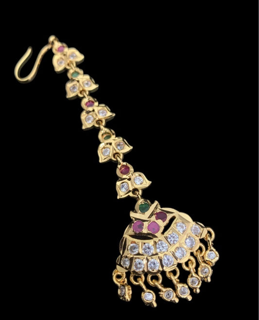 Gold Tikka with Red, Green & Clear Stones