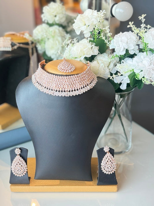 Rose Gold Choker Set with Earrings & Tikka
