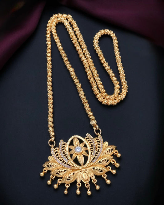 gold Haram with lotus pendent with white stones