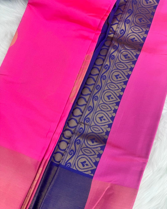 Hot Pink Semi Silk Saree with Peacock Motifs