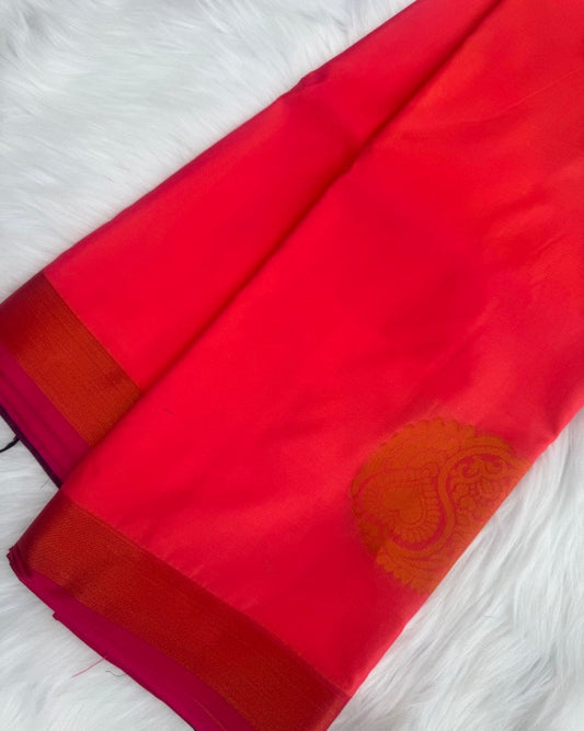 Red Semi-Silk Saree with Green Border
