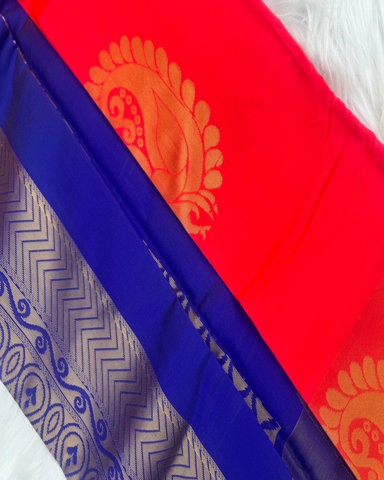 Orange Semi-Silk Saree with Peacock Motifs