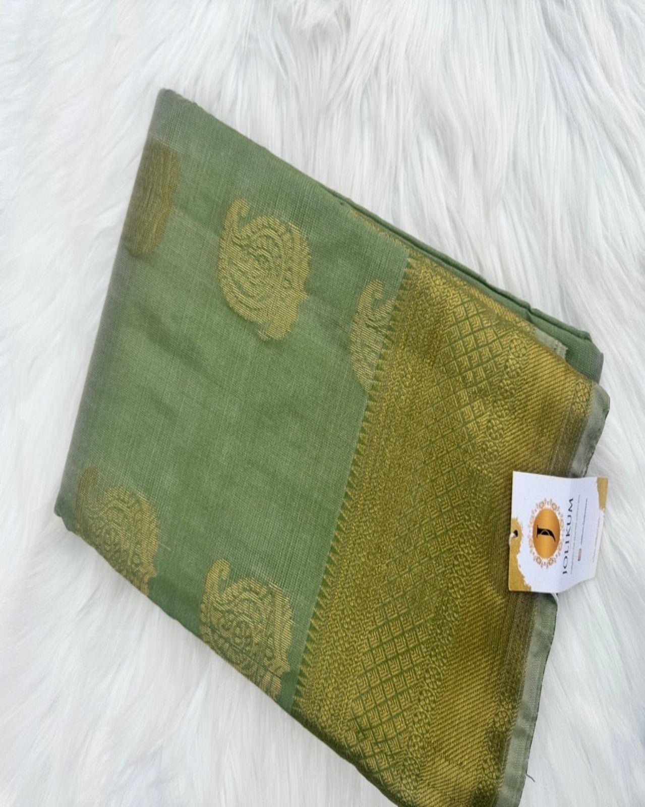 Green Cotton Silk Saree with Gold Zari Border