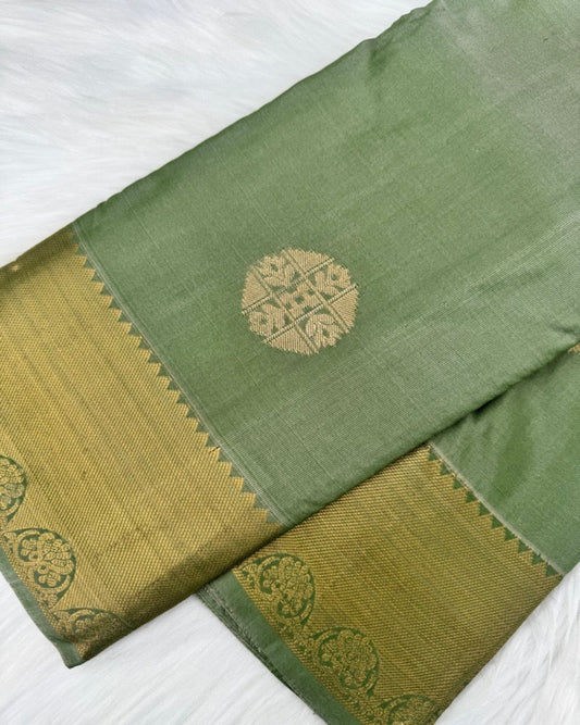 Lime Green Semi-Silk Saree with Dark Green Border