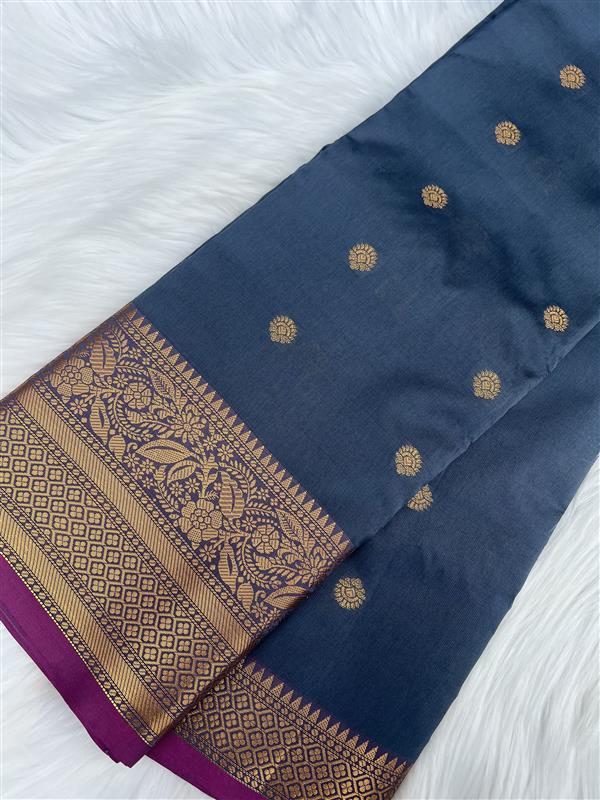 Navy Blue Semi-Silk Saree with Gold Zari