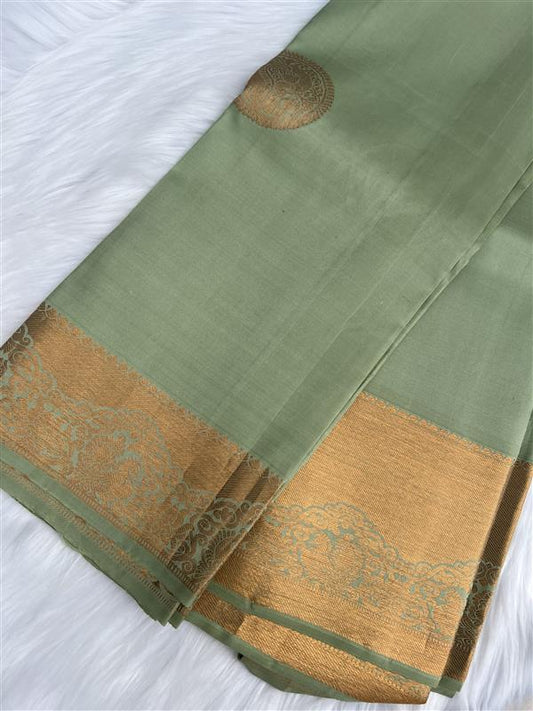 Pastel Green Kanchipuram Silk Saree with Peacock Border