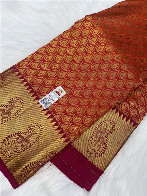 Maroon and Gold Pure Kanchipuram Silk Saree