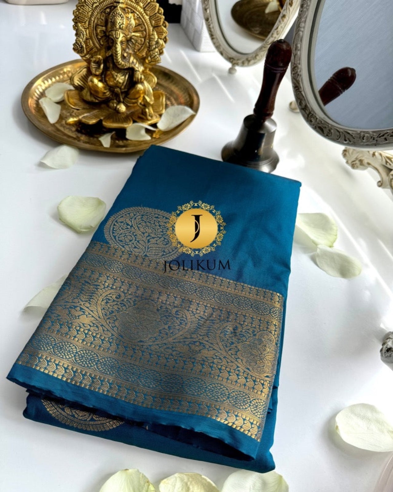 Elegant Dark Ocean Blue Semi Silk Saree