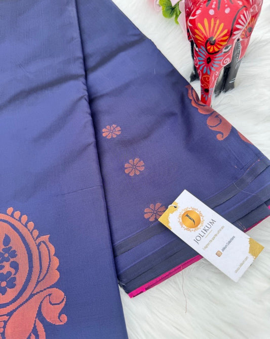 Soft Silk Navy Blue Saree with Elegant Rose Gold Design