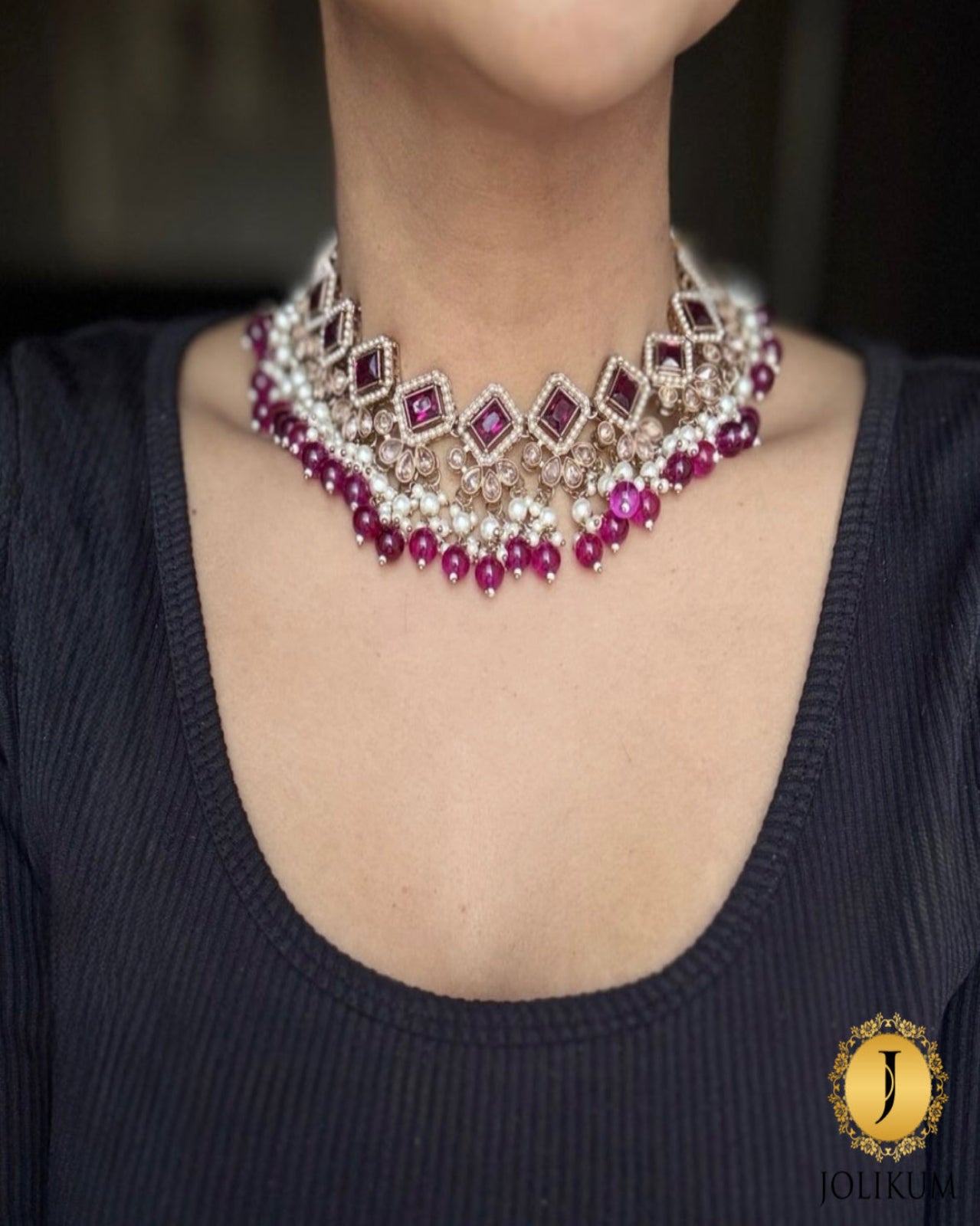 Purple Polki Choker Set
