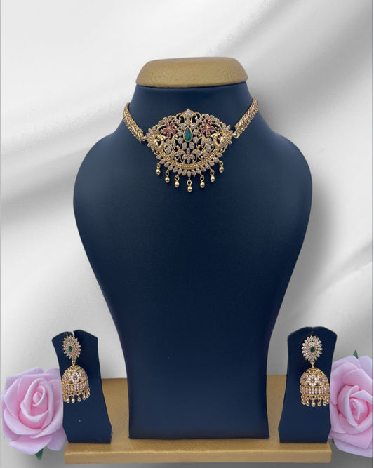 Regal Glow Choker and Jhumka Set