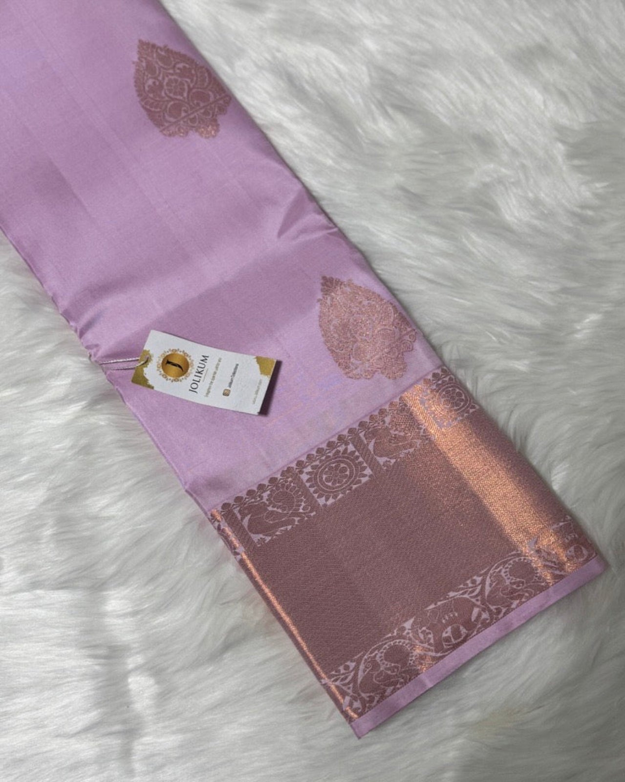 Light Pink Pure Kanchipuram Saree with Rose Gold Border