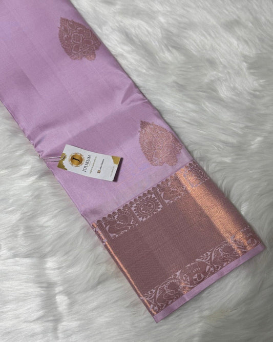 Light Pink Pure Kanchipuram Saree with Rose Gold Border