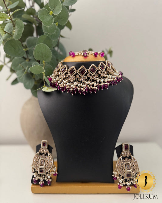Purple Polki Choker Set
