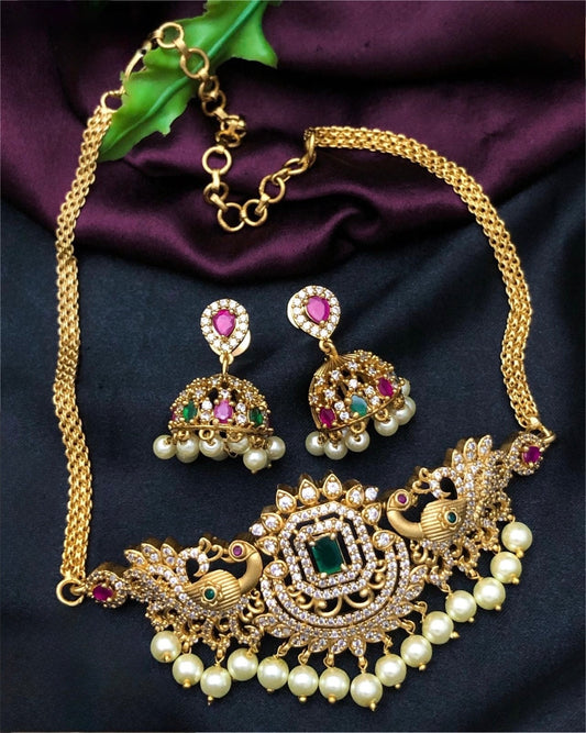 Gold Choker With Jhumka