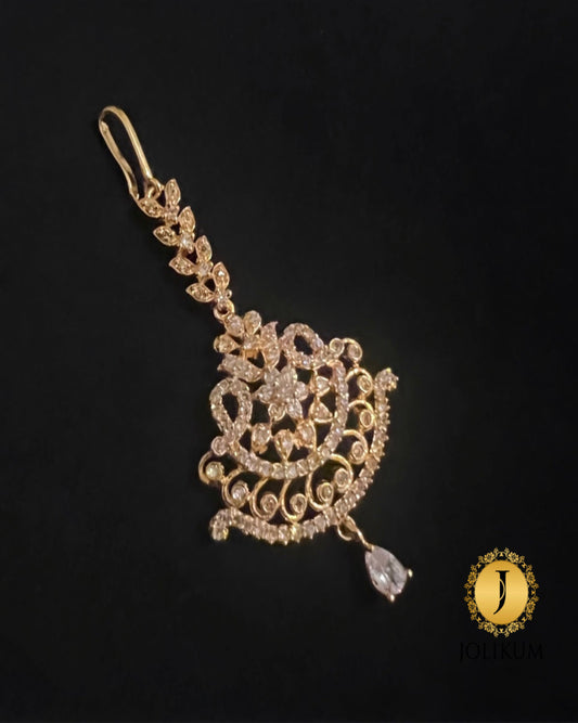 Minimal Gold Tikka with Single Hanging White Stone