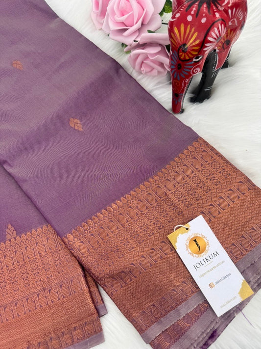 Light Purple Semi-Silk Saree with Bold Rose Gold Border