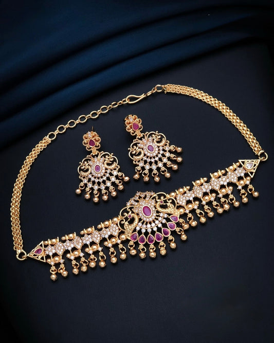 Gold Choker Necklace Set with Earring