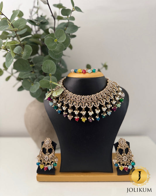 Multi Coloured Polki Choker Set