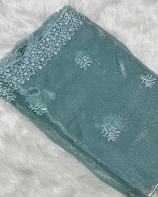 Baby Blue Sequin Party Saree