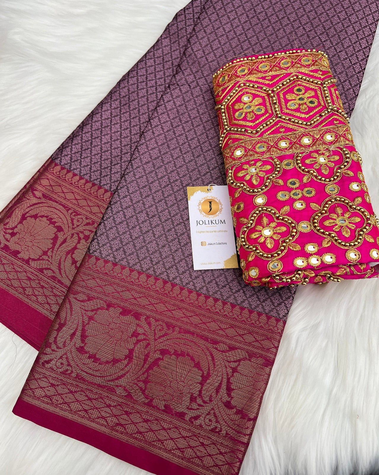 Purple Soft Silk Saree with Pink Designer Blouse