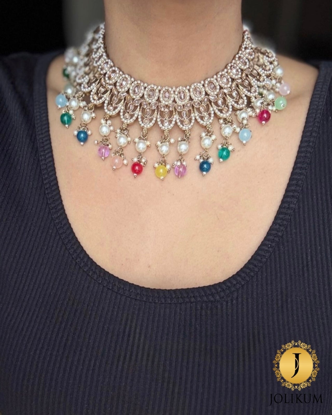 Multi Coloured Polki Choker Set
