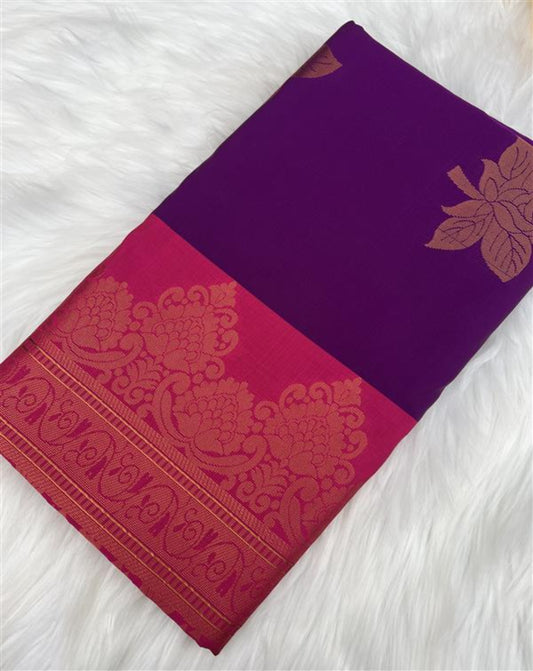 Dark Purple Saree with Pink Pallu