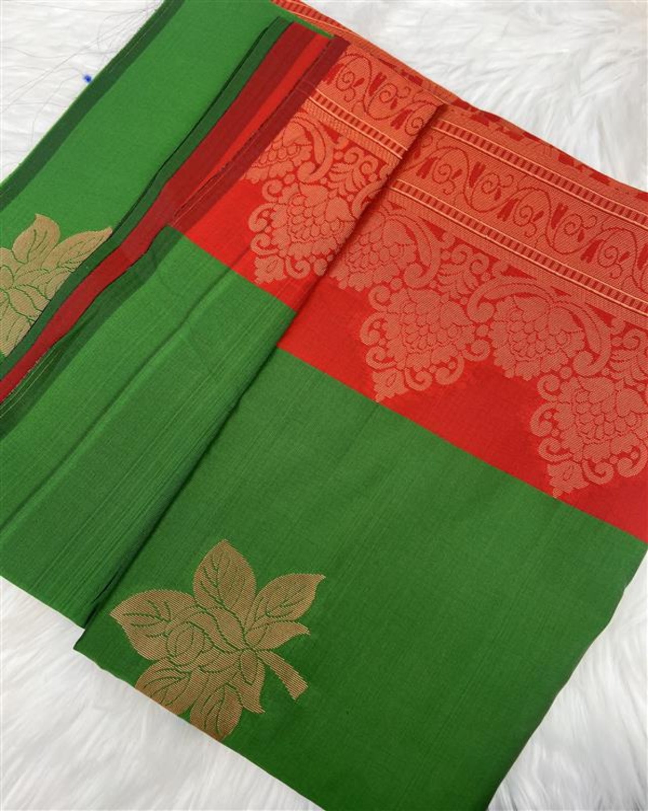 Green Saree with Red Pallu