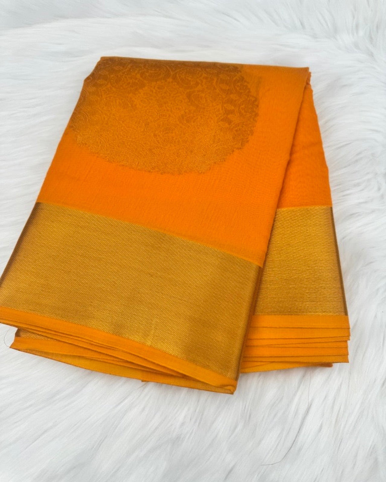 Orange Cotton Saree with Gold Zari